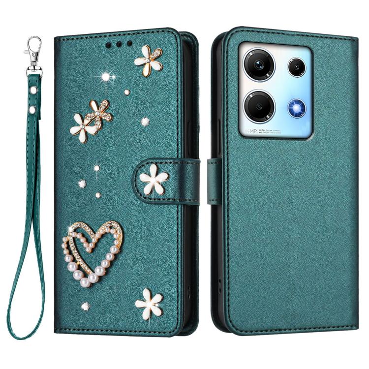 For Infinix Note 30 4G / Note 30 5G ZS01 Double-Layer Heart Floral Vegan Leather Phone Case with Wrist Strap