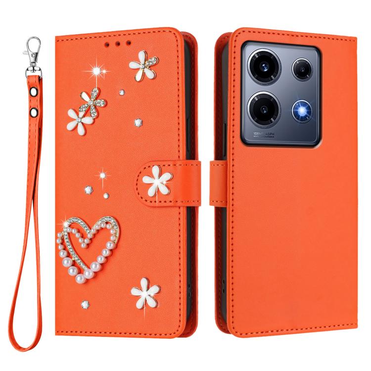 For Infinix Note 30 VIP ZS01 Double-Layer Heart Floral Vegan Leather Phone Case with Wrist Strap