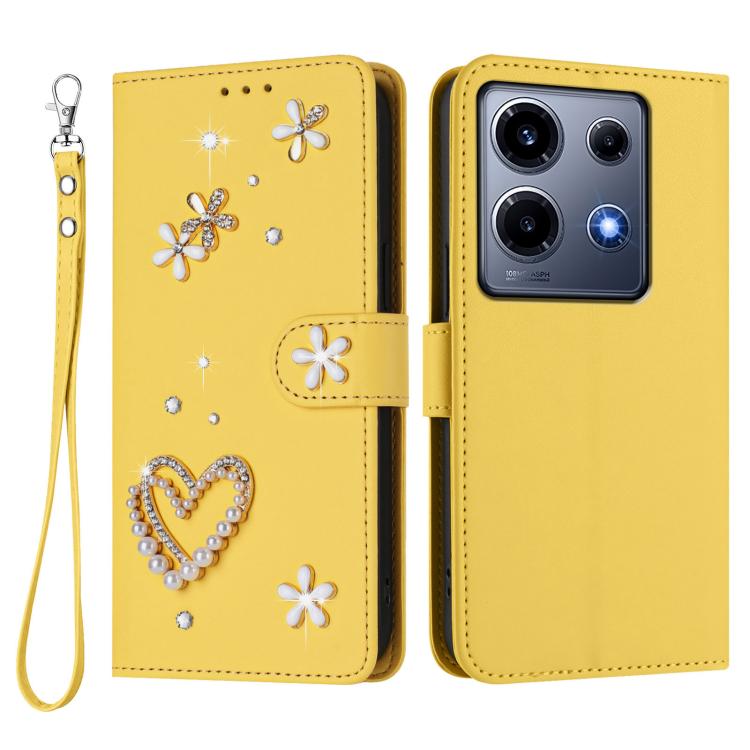 For Infinix Note 30 VIP ZS01 Double-Layer Heart Floral Vegan Leather Phone Case with Wrist Strap
