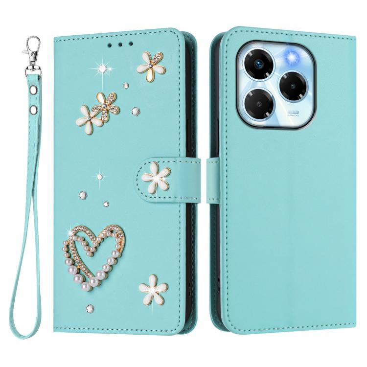 For Infinix Note 40X 5G ZS01 Double-Layer Heart Floral Vegan Leather Phone Case with Wrist Strap