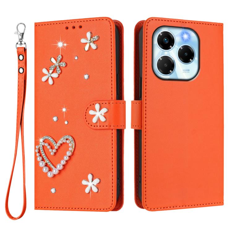 For Infinix Note 40X 5G ZS01 Double-Layer Heart Floral Vegan Leather Phone Case with Wrist Strap