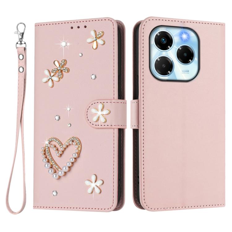 For Infinix Note 40X 5G ZS01 Double-Layer Heart Floral Vegan Leather Phone Case with Wrist Strap