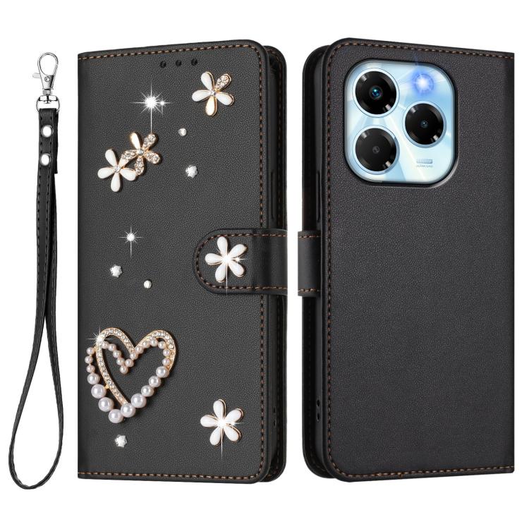 For Infinix Note 40X 5G ZS01 Double-Layer Heart Floral Vegan Leather Phone Case with Wrist Strap