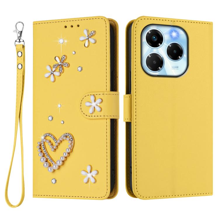 For Infinix Note 40X 5G ZS01 Double-Layer Heart Floral Vegan Leather Phone Case with Wrist Strap