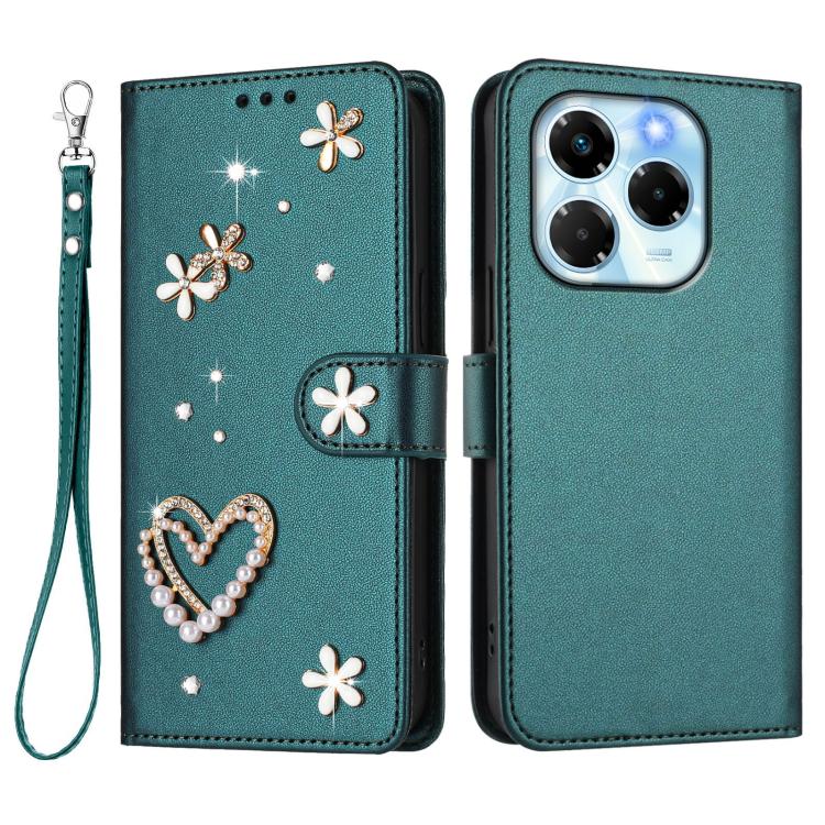 For Infinix Note 40X 5G ZS01 Double-Layer Heart Floral Vegan Leather Phone Case with Wrist Strap