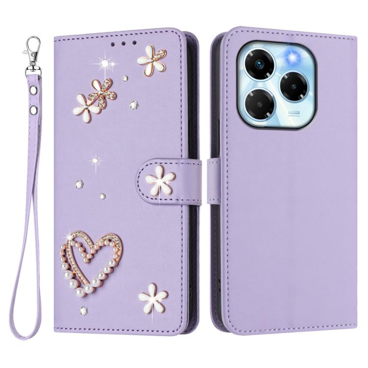 For Infinix Note 40X 5G ZS01 Double-Layer Heart Floral Vegan Leather Phone Case with Wrist Strap