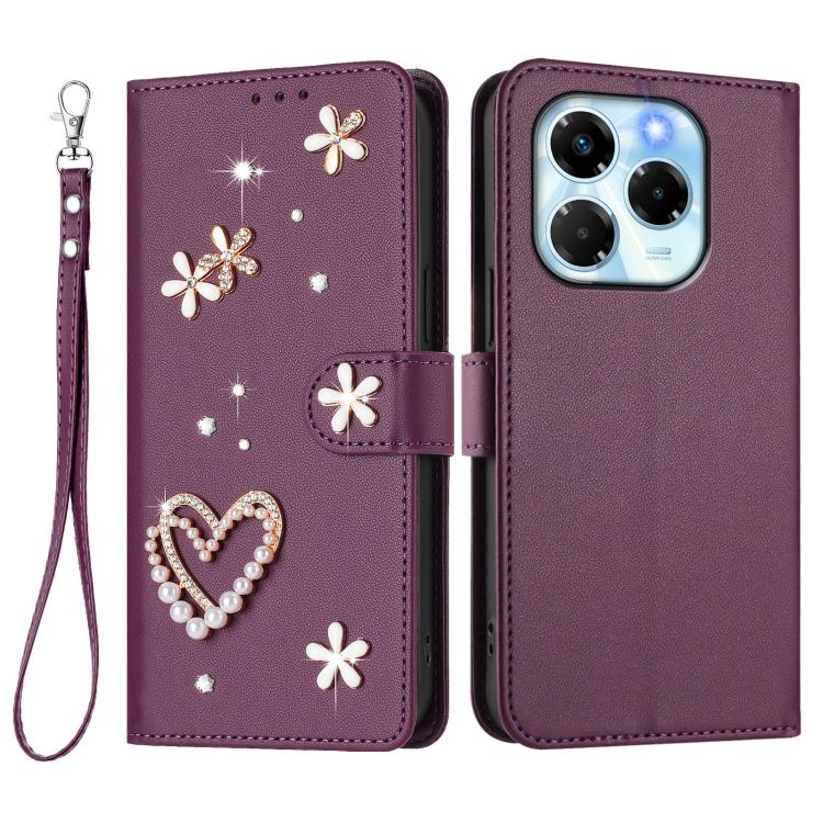 For Infinix Note 40X 5G ZS01 Double-Layer Heart Floral Vegan Leather Phone Case with Wrist Strap