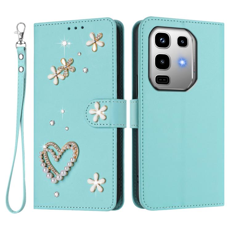 For Infinix Note 50 Pro 4G / Note 50 4G ZS01 Double-Layer Heart Floral Vegan Leather Phone Case with Wrist Strap