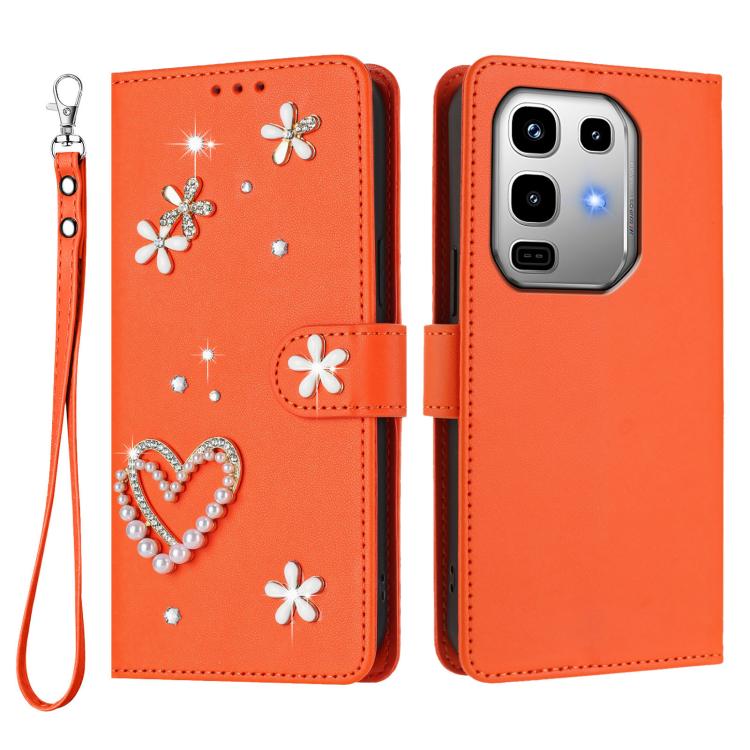 For Infinix Note 50 Pro 4G / Note 50 4G ZS01 Double-Layer Heart Floral Vegan Leather Phone Case with Wrist Strap
