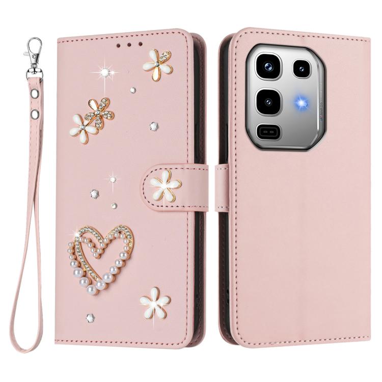 For Infinix Note 50 Pro 4G / Note 50 4G ZS01 Double-Layer Heart Floral Vegan Leather Phone Case with Wrist Strap