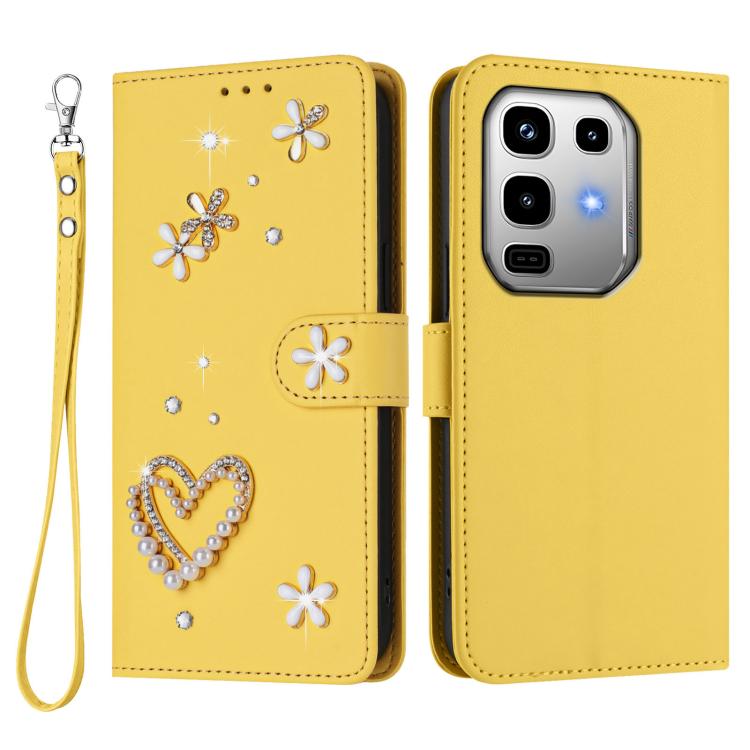 For Infinix Note 50 Pro 4G / Note 50 4G ZS01 Double-Layer Heart Floral Vegan Leather Phone Case with Wrist Strap