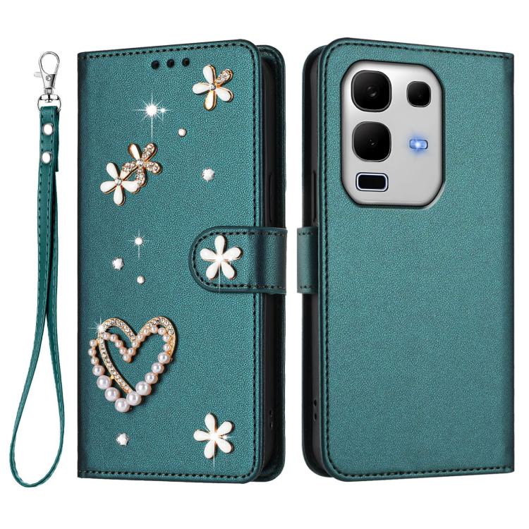 For Infinix Note 50s 5G ZS01 Double-Layer Heart Floral Vegan Leather Phone Case with Wrist Strap