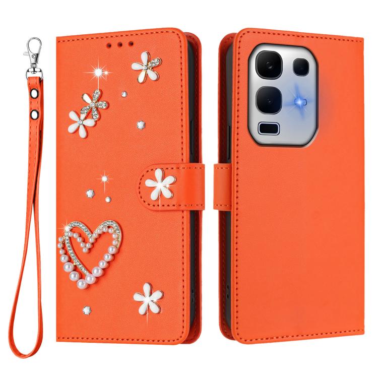 For Infinix Note 50x 5G ZS01 Double-Layer Heart Floral Vegan Leather Phone Case with Wrist Strap