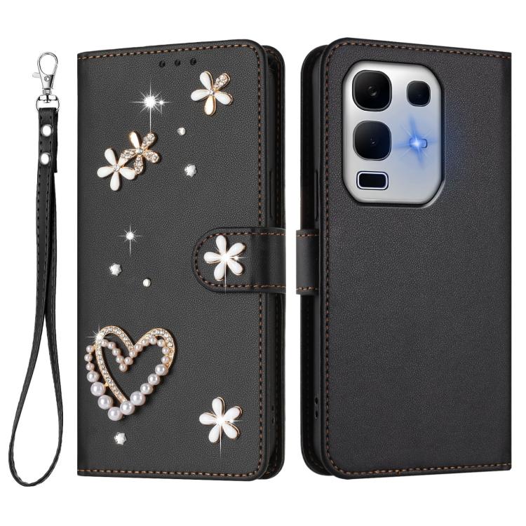 For Infinix Note 50x 5G ZS01 Double-Layer Heart Floral Vegan Leather Phone Case with Wrist Strap