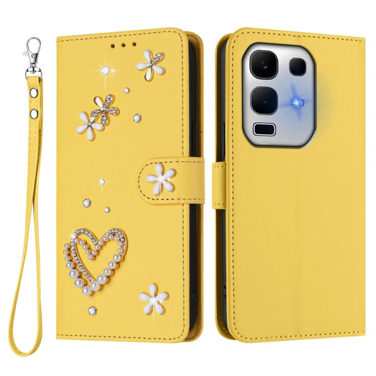 For Infinix Note 50x 5G ZS01 Double-Layer Heart Floral Vegan Leather Phone Case with Wrist Strap