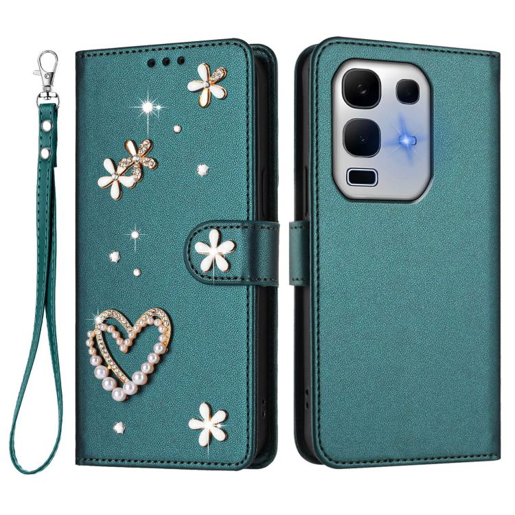 For Infinix Note 50x 5G ZS01 Double-Layer Heart Floral Vegan Leather Phone Case with Wrist Strap