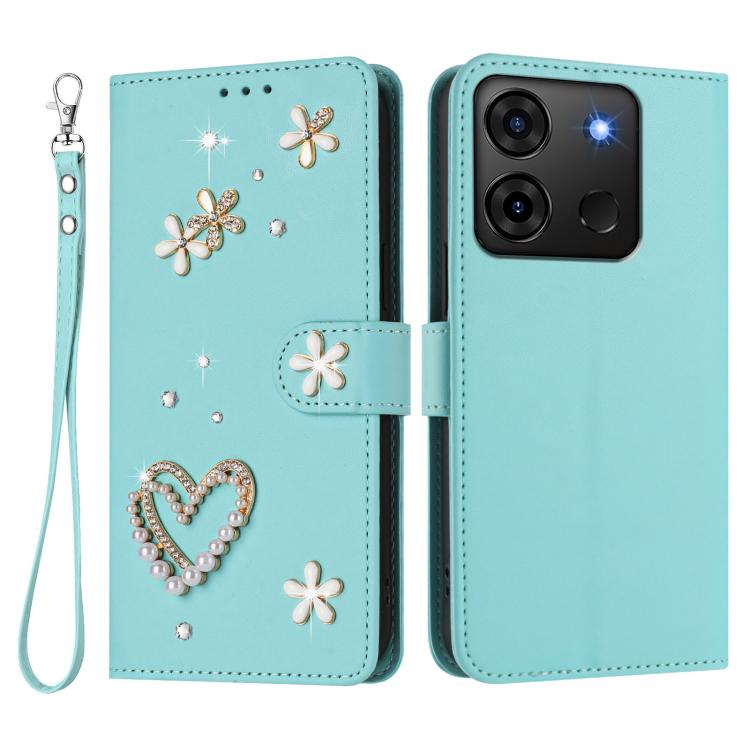 For Infinix Smart 7 India / 7 HD / X6517 ZS01 Double-Layer Heart Floral Vegan Leather Phone Case with Wrist Strap