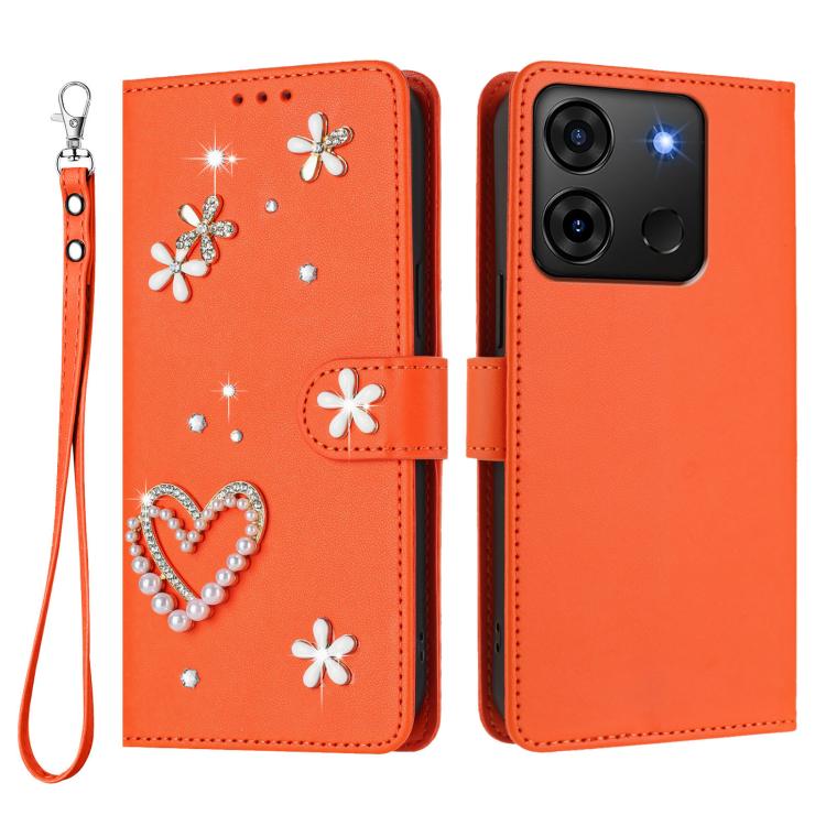 For Infinix Smart 7 India / 7 HD / X6517 ZS01 Double-Layer Heart Floral Vegan Leather Phone Case with Wrist Strap