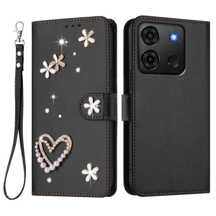 For Infinix Smart 7 India / 7 HD / X6517 ZS01 Double-Layer Heart Floral Vegan Leather Phone Case with Wrist Strap