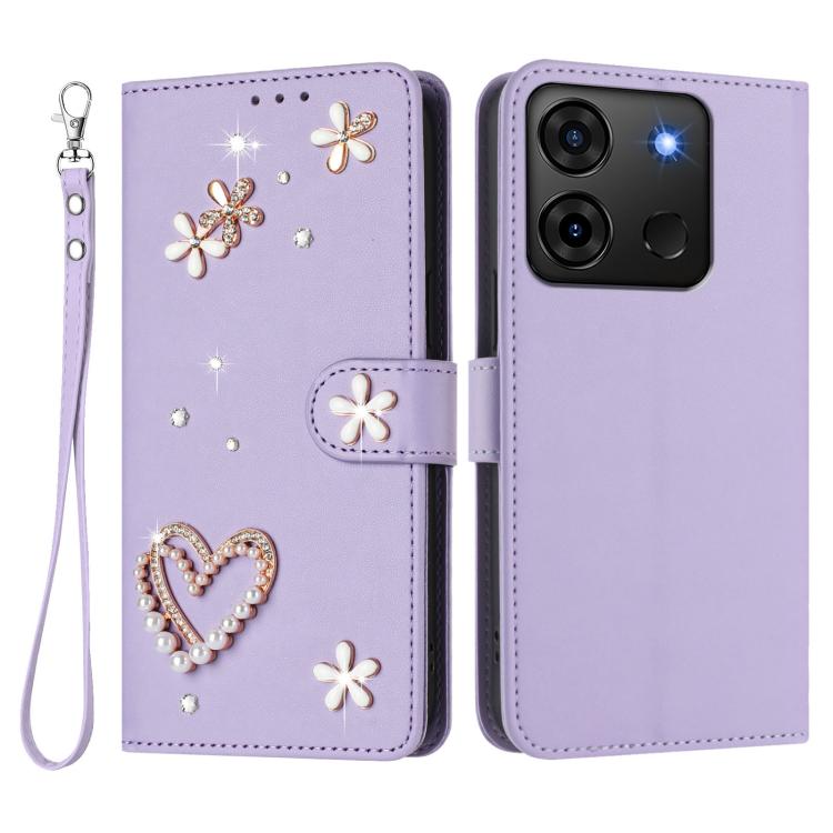 For Infinix Smart 7 India / 7 HD / X6517 ZS01 Double-Layer Heart Floral Vegan Leather Phone Case with Wrist Strap