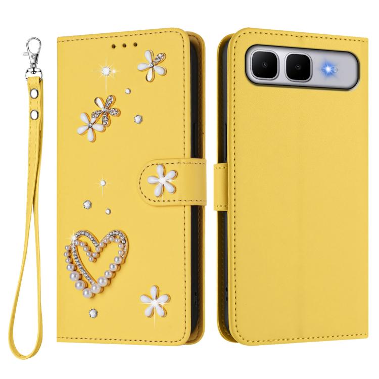 For Infinix Smart 10 Plus 4G ZS01 Double-Layer Heart Floral Vegan Leather Phone Case with Wrist Strap