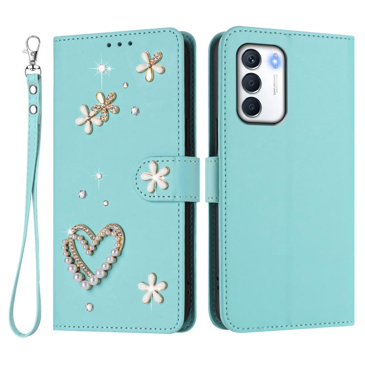 For Infinix Zero 5G 2023 ZS01 Double-Layer Heart Floral Vegan Leather Phone Case with Wrist Strap
