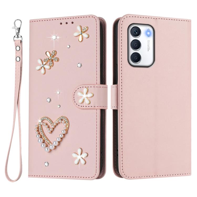 For Infinix Zero 5G 2023 ZS01 Double-Layer Heart Floral Vegan Leather Phone Case with Wrist Strap