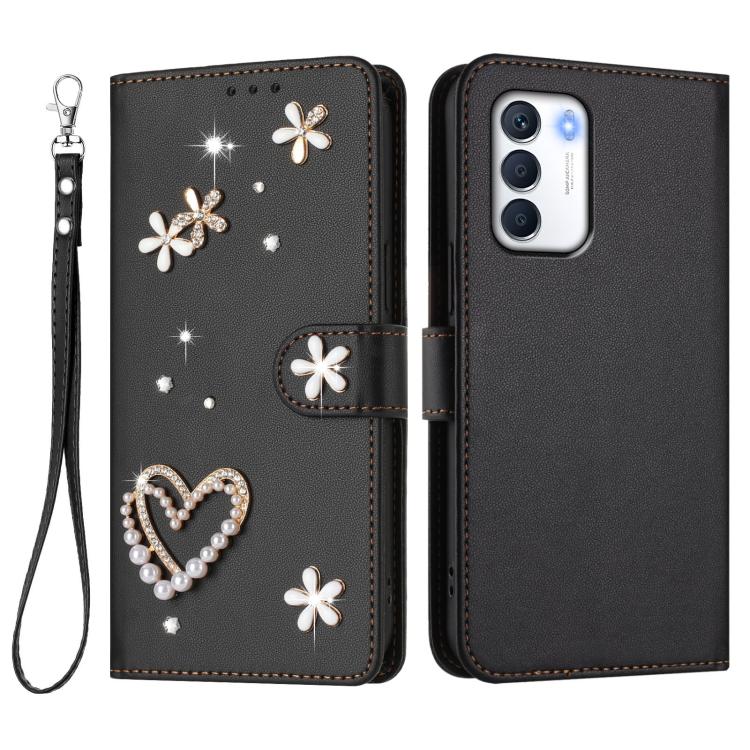 For Infinix Zero 5G 2023 ZS01 Double-Layer Heart Floral Vegan Leather Phone Case with Wrist Strap