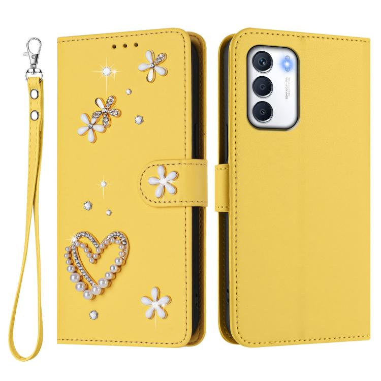 For Infinix Zero 5G 2023 ZS01 Double-Layer Heart Floral Vegan Leather Phone Case with Wrist Strap