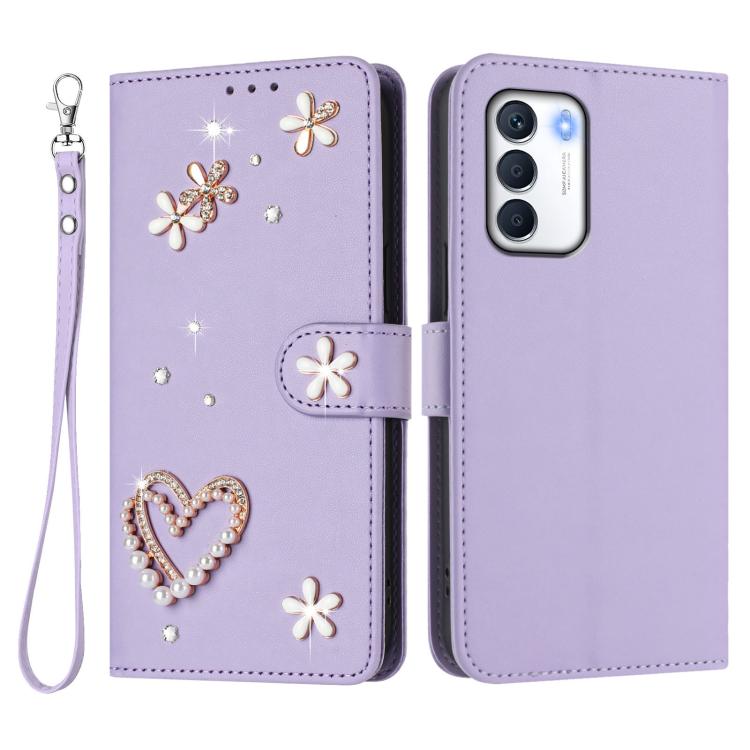 For Infinix Zero 5G 2023 ZS01 Double-Layer Heart Floral Vegan Leather Phone Case with Wrist Strap
