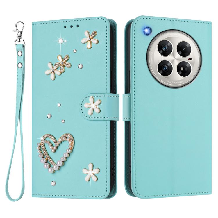 For Infinix Zero 40 4G / 5G ZS01 Double-Layer Heart Floral Vegan Leather Phone Case with Wrist Strap