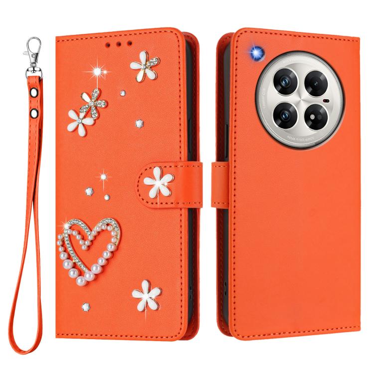 For Infinix Zero 40 4G / 5G ZS01 Double-Layer Heart Floral Vegan Leather Phone Case with Wrist Strap