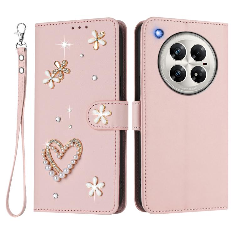 For Infinix Zero 40 4G / 5G ZS01 Double-Layer Heart Floral Vegan Leather Phone Case with Wrist Strap