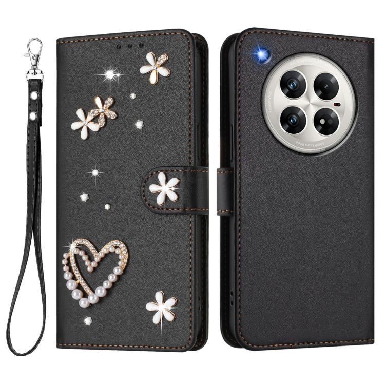 For Infinix Zero 40 4G / 5G ZS01 Double-Layer Heart Floral Vegan Leather Phone Case with Wrist Strap