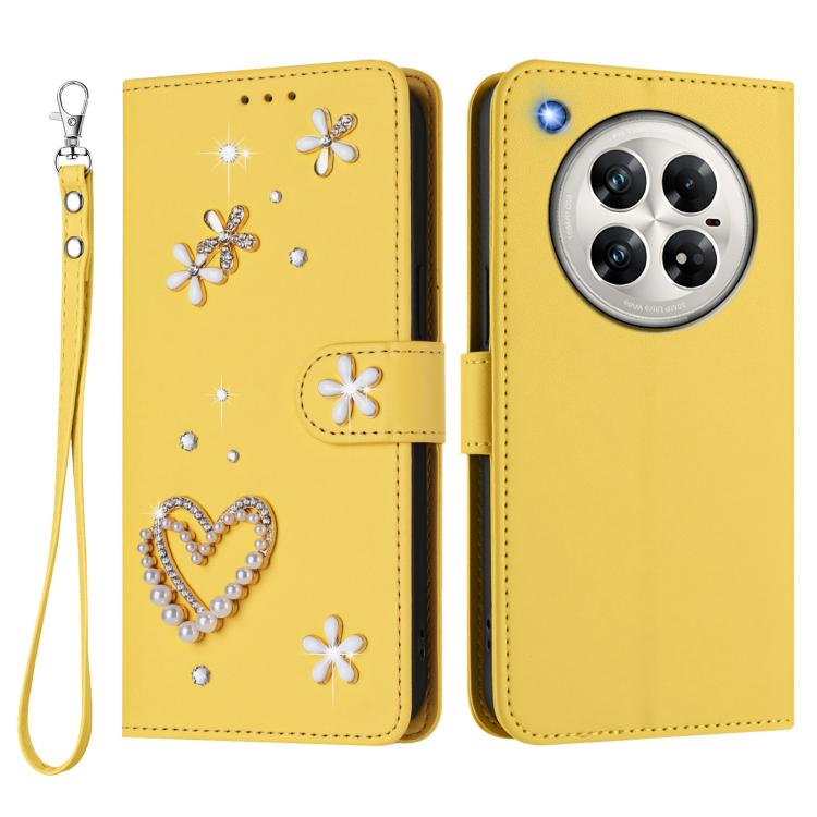 For Infinix Zero 40 4G / 5G ZS01 Double-Layer Heart Floral Vegan Leather Phone Case with Wrist Strap