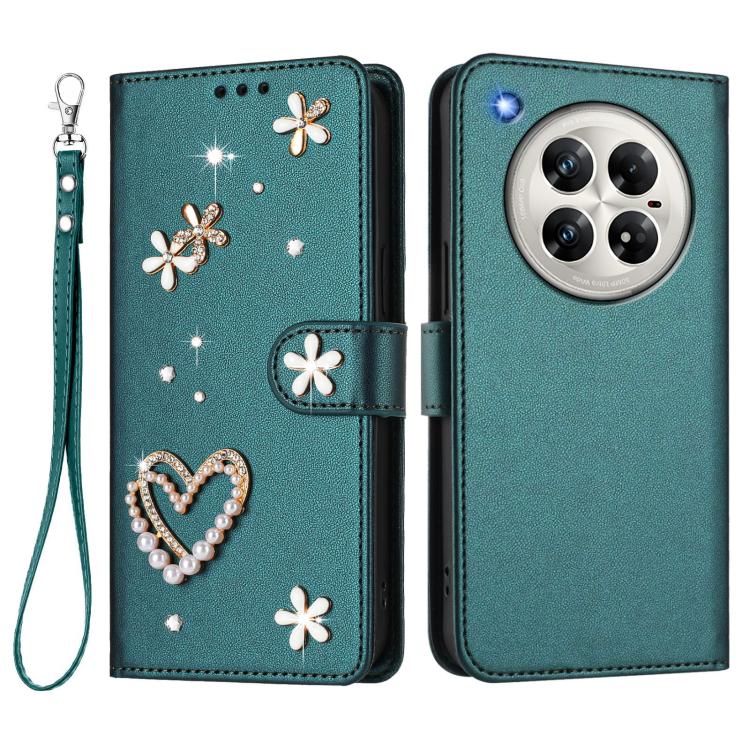 For Infinix Zero 40 4G / 5G ZS01 Double-Layer Heart Floral Vegan Leather Phone Case with Wrist Strap