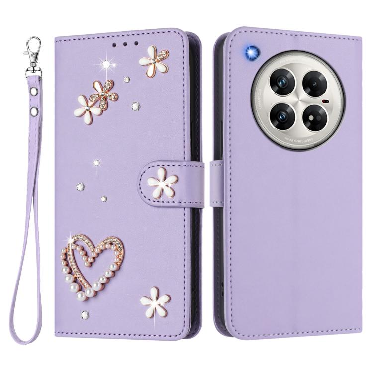 For Infinix Zero 40 4G / 5G ZS01 Double-Layer Heart Floral Vegan Leather Phone Case with Wrist Strap