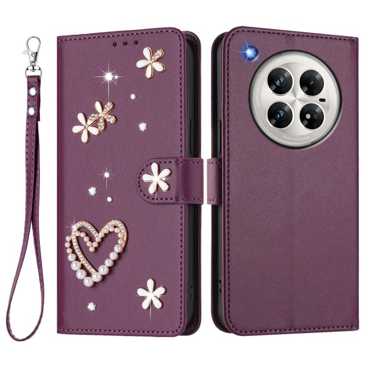 For Infinix Zero 40 4G / 5G ZS01 Double-Layer Heart Floral Vegan Leather Phone Case with Wrist Strap