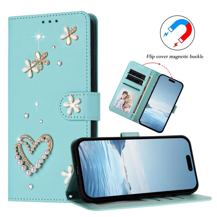 For iPhone 12 Pro Max ZS01 Double-Layer Heart Floral Vegan Leather Phone Case with Wrist Strap