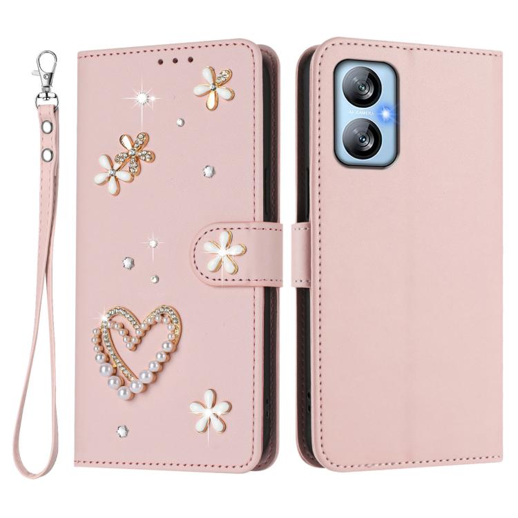 For Blackview A52 / A52 Pro ZS01 Double-Layer Heart Floral Vegan Leather Phone Case with Wrist Strap