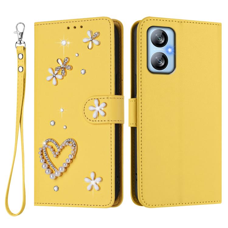 For Blackview A52 / A52 Pro ZS01 Double-Layer Heart Floral Vegan Leather Phone Case with Wrist Strap