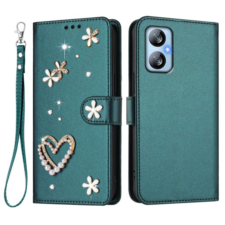 For Blackview A52 / A52 Pro ZS01 Double-Layer Heart Floral Vegan Leather Phone Case with Wrist Strap