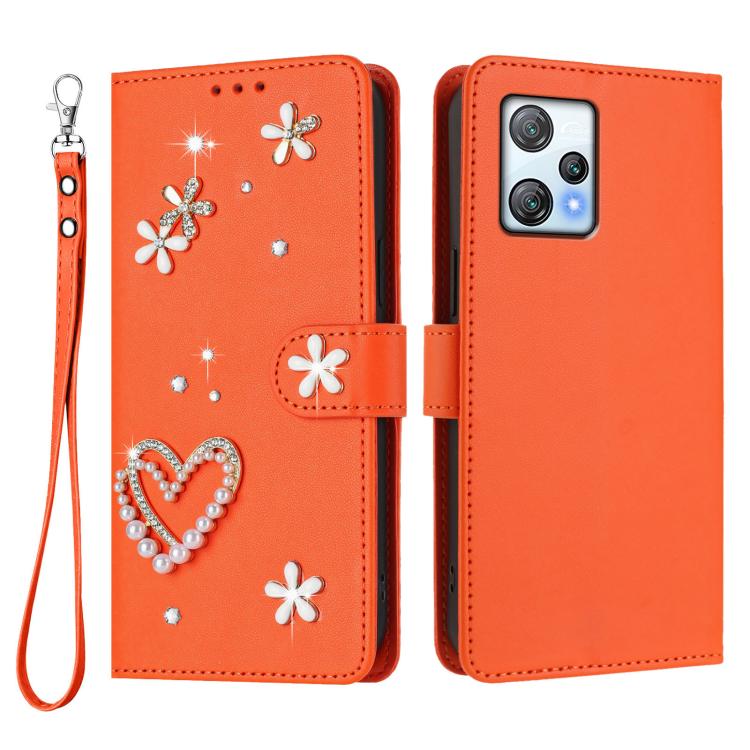 For Blackview A53 ZS01 Double-Layer Heart Floral Vegan Leather Phone Case with Wrist Strap