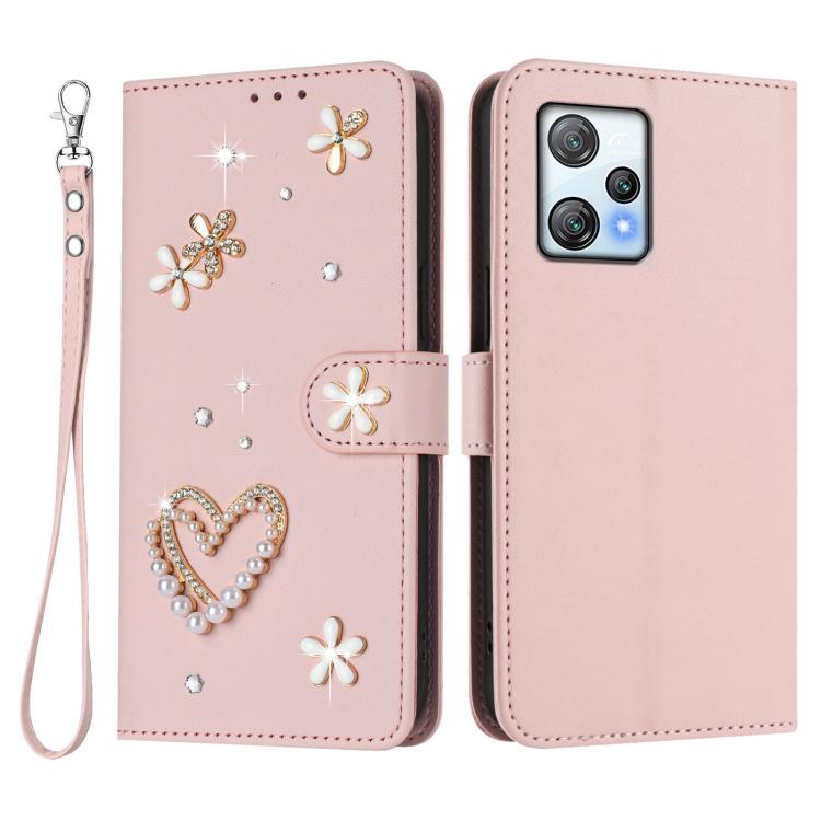 For Blackview A53 ZS01 Double-Layer Heart Floral Vegan Leather Phone Case with Wrist Strap