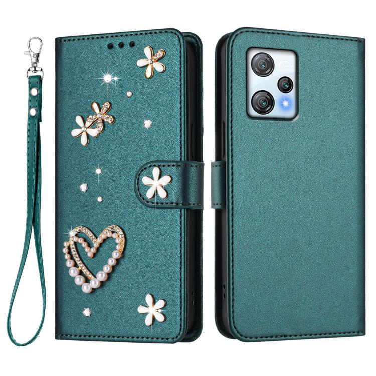 For Blackview A53 ZS01 Double-Layer Heart Floral Vegan Leather Phone Case with Wrist Strap