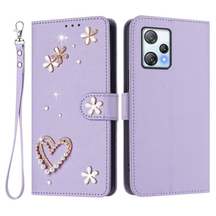For Blackview A53 ZS01 Double-Layer Heart Floral Vegan Leather Phone Case with Wrist Strap