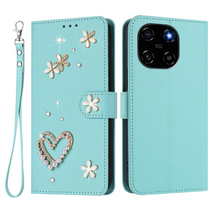 For Blackview Color 6 ZS01 Double-Layer Heart Floral Vegan Leather Phone Case with Wrist Strap