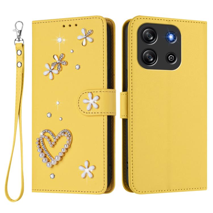 For Blackview Oscal Flat 1C ZS01 Double-Layer Heart Floral Vegan Leather Phone Case with Wrist Strap