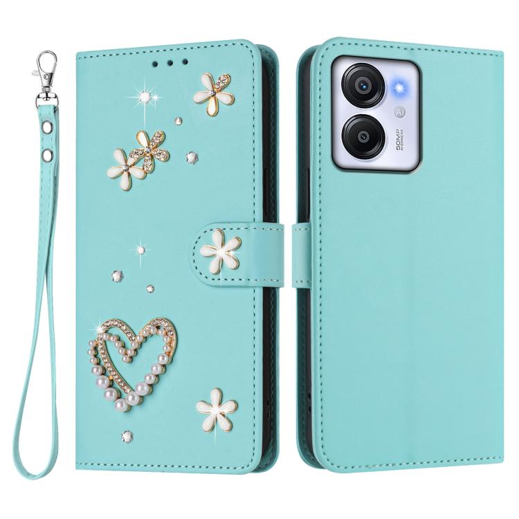 For Blackview Oscal Modern 8 / Color 8 ZS01 Double-Layer Heart Floral Vegan Leather Phone Case with Wrist Strap