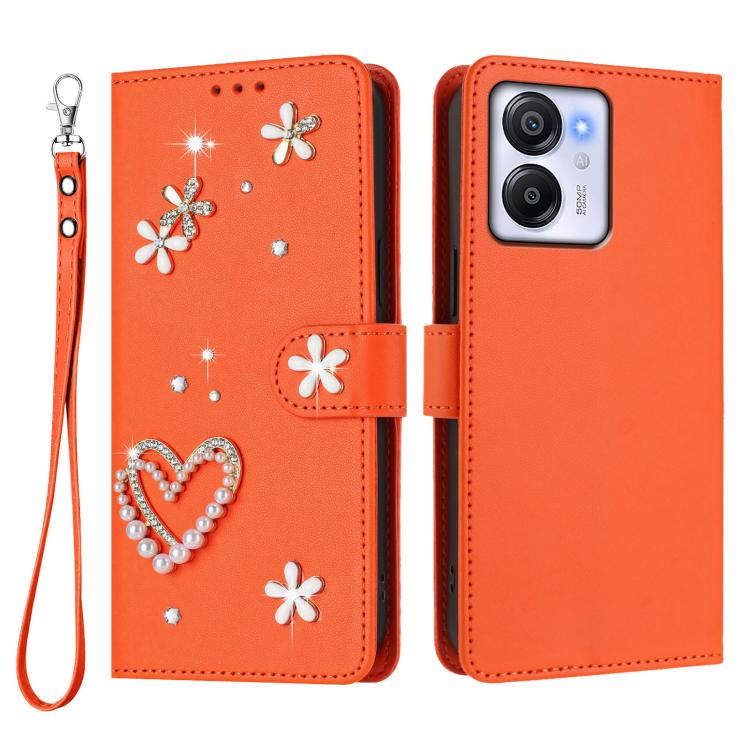 For Blackview Oscal Modern 8 / Color 8 ZS01 Double-Layer Heart Floral Vegan Leather Phone Case with Wrist Strap